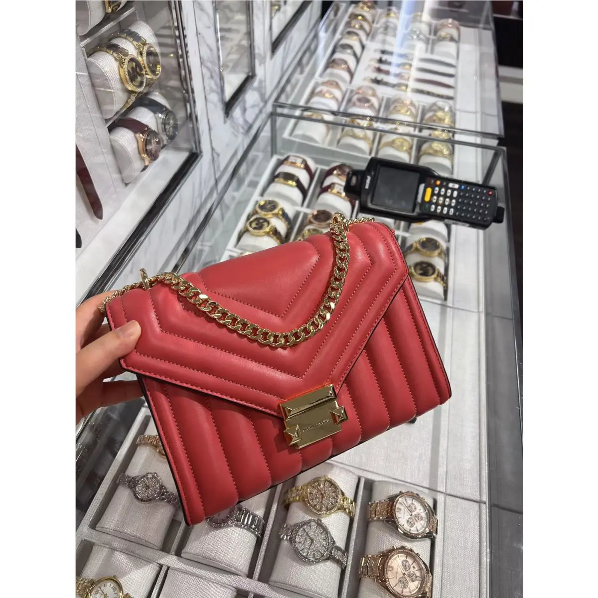 Michael Kors Whitney Medium Flap Chain Shoulder Bag Handbag Purse Light Berry MK
