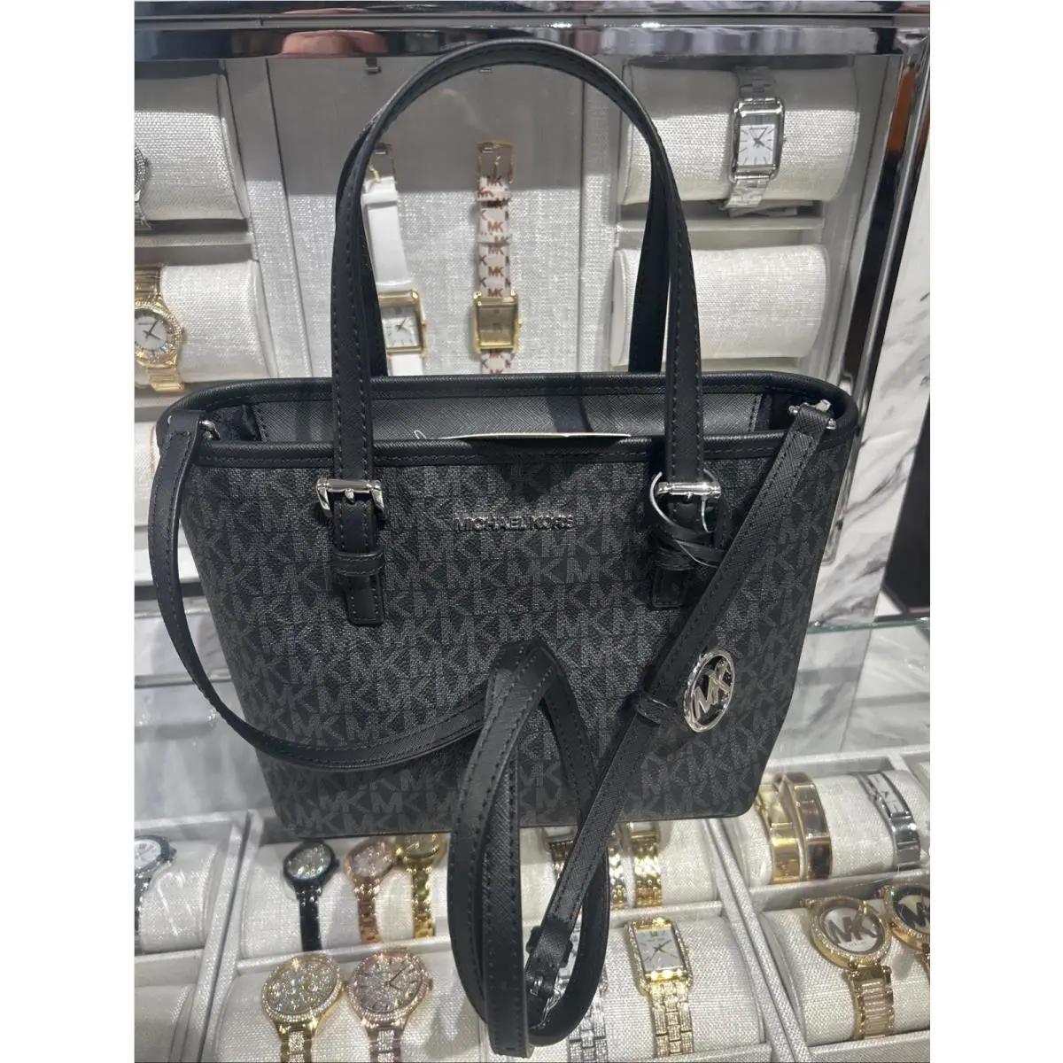 Michael Kors Carry All Jet Set Travel Tote Handbag - Black