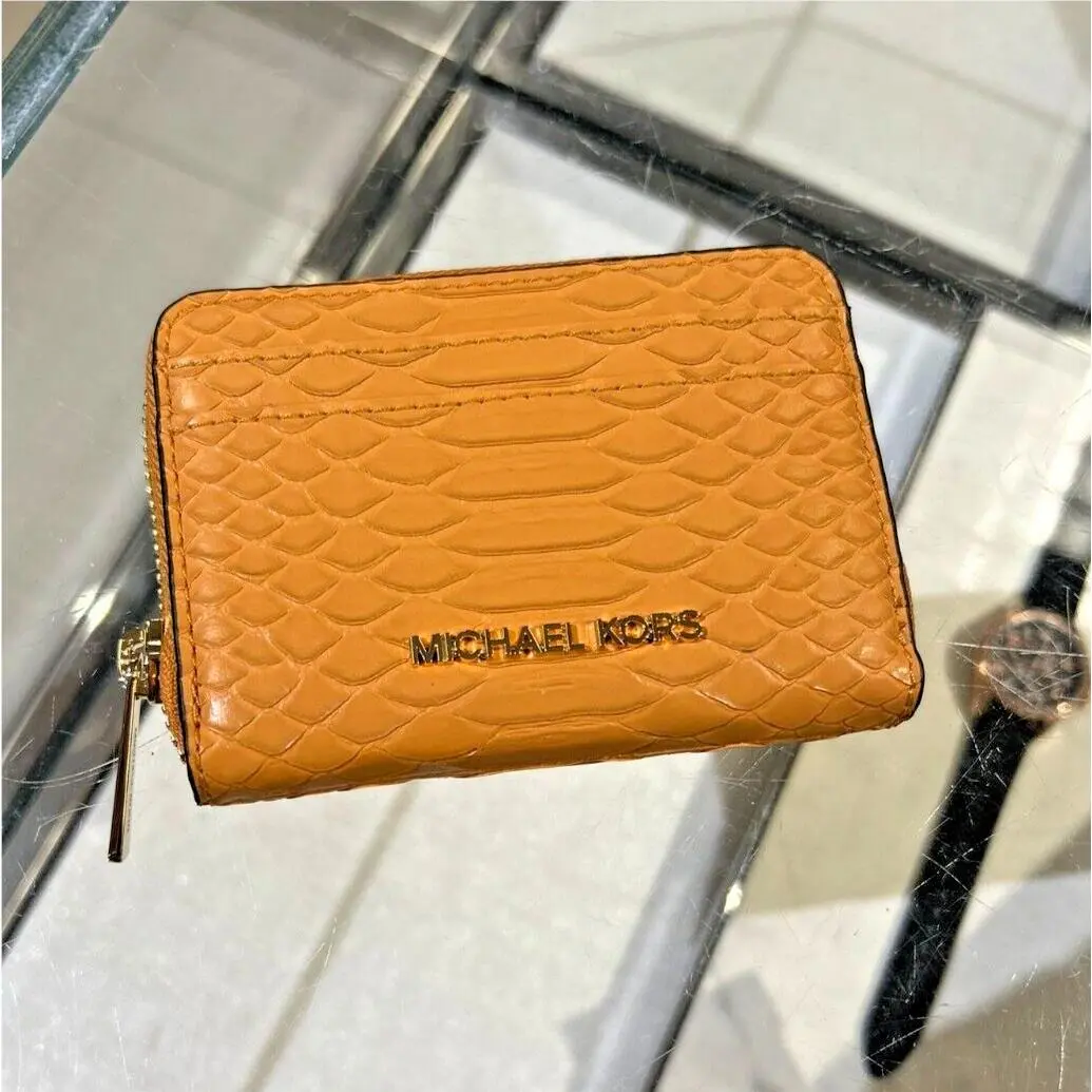 Michael Kors Jet Set Women Medium Zip Around Card Case Coin Pouch Wallet Cider