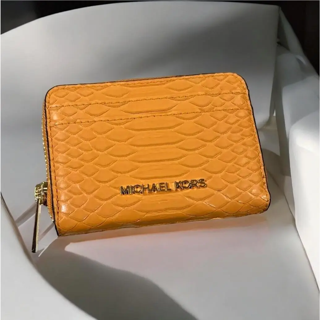 Michael Kors Jet Set Women Zip Around Card Case Coin Wallet Cider Alligator