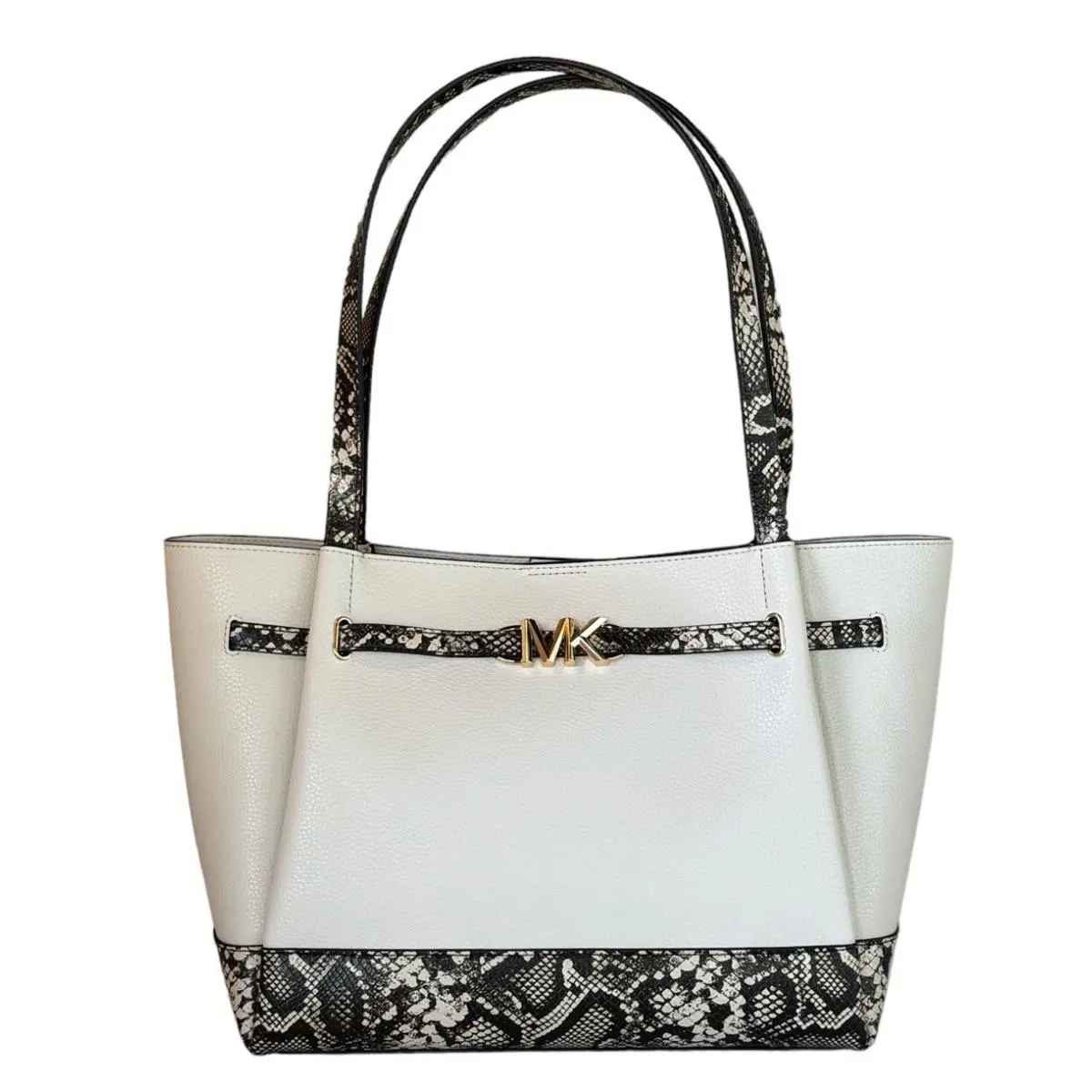 Michael Kors Reed Large Belted Tote Shoulder Bag Exotic Natural/light Cream