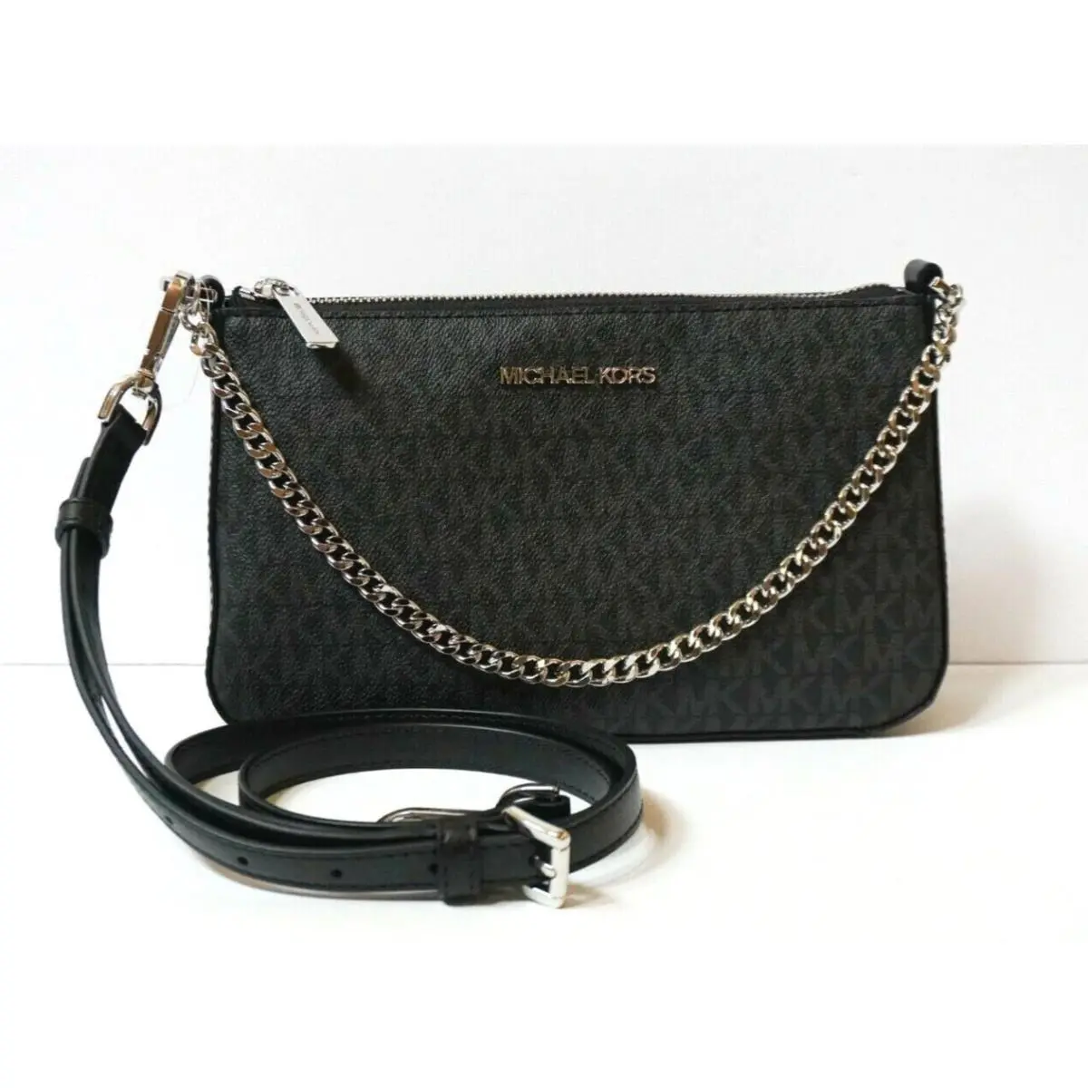 Michael Kors Jet Set Travel Pouchette Shoulder Chain Crossbody Bag MK Black