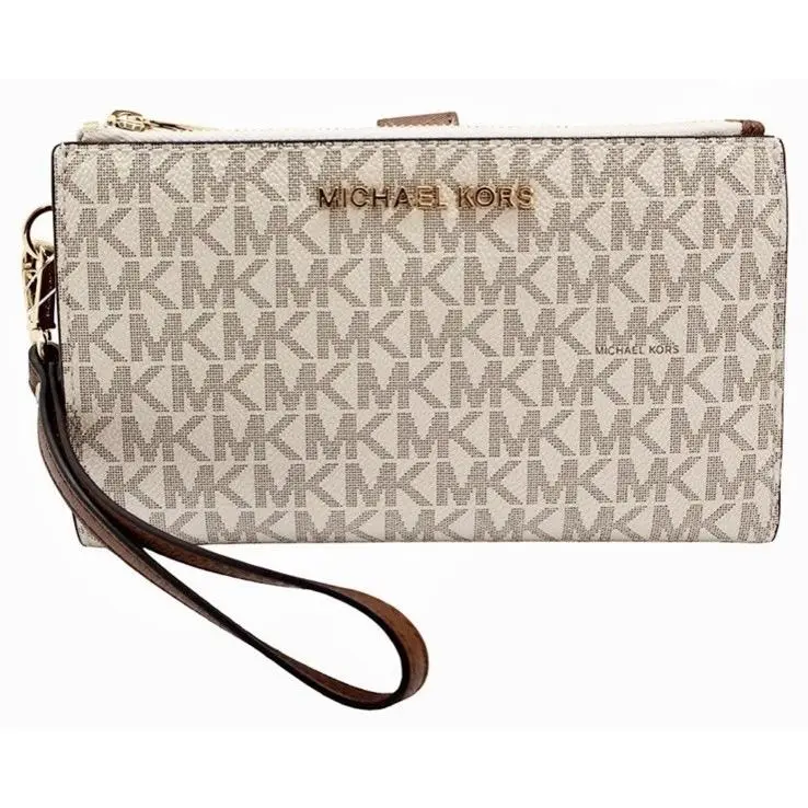 Michael Kors Signature Jet Set Double Zip Wallet Wristlet Vanilla