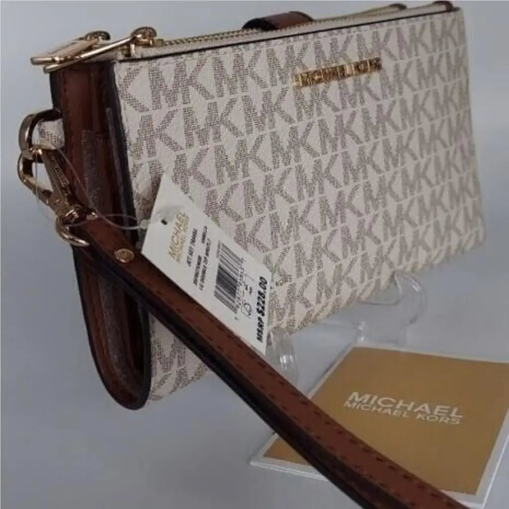Michael Kors Women Double Zip Zipper Phone Case Wallet Wristlet Clutch Brown MK