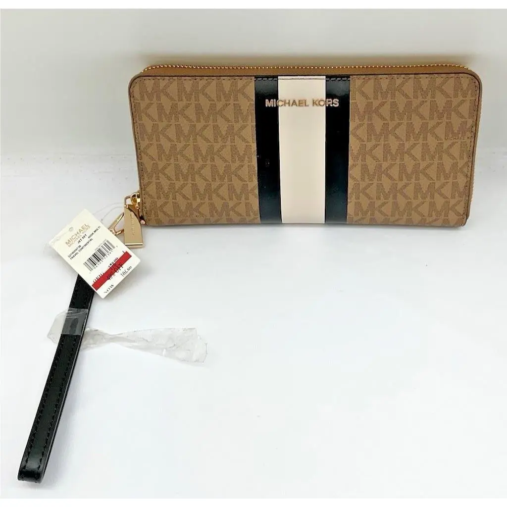 Michael Kors Jet Set Small Continental Wristlet Tan/black/white