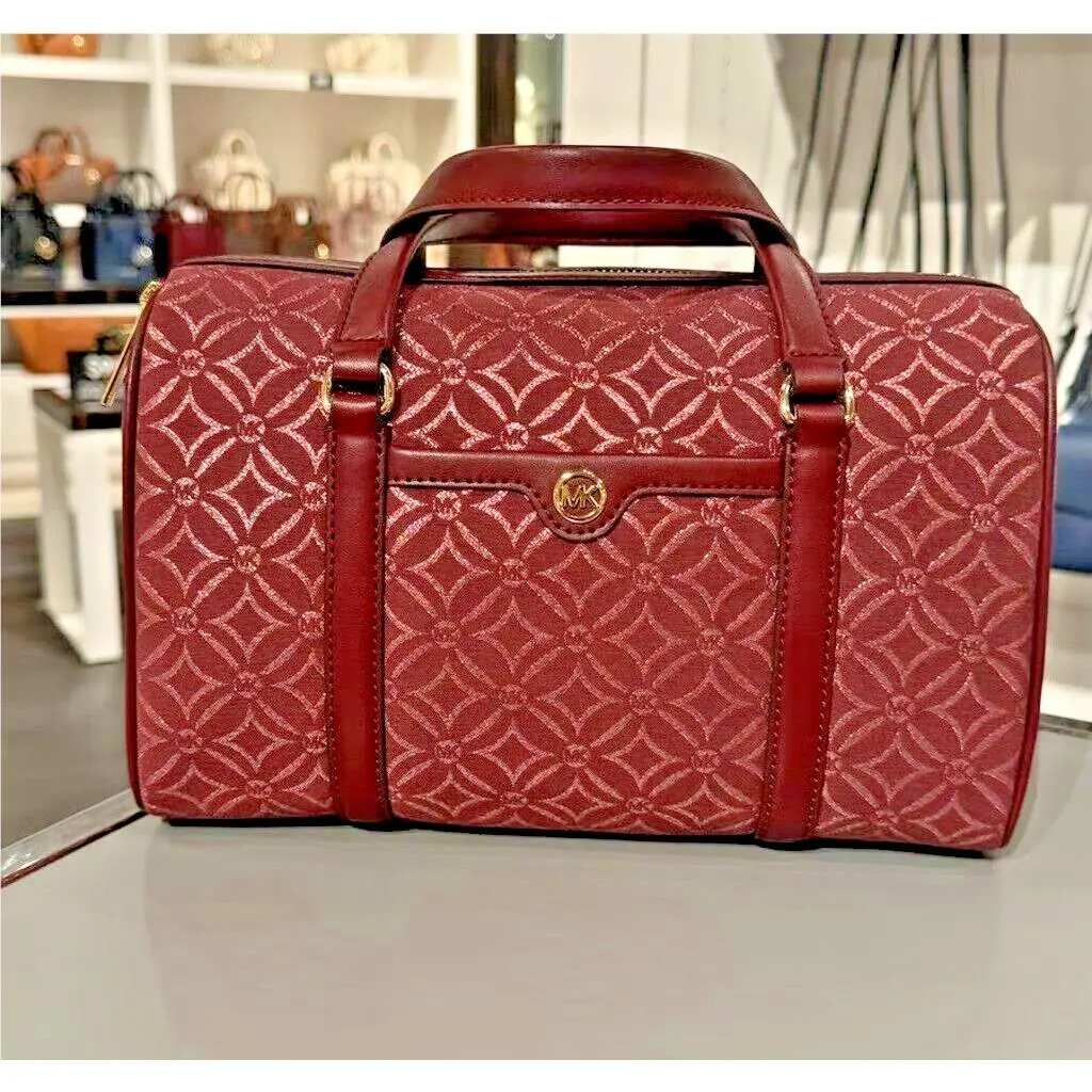 Travel Medium MK Logo Duffle Satchel Crossbody Bag Oxblood Multi by Michael Kors