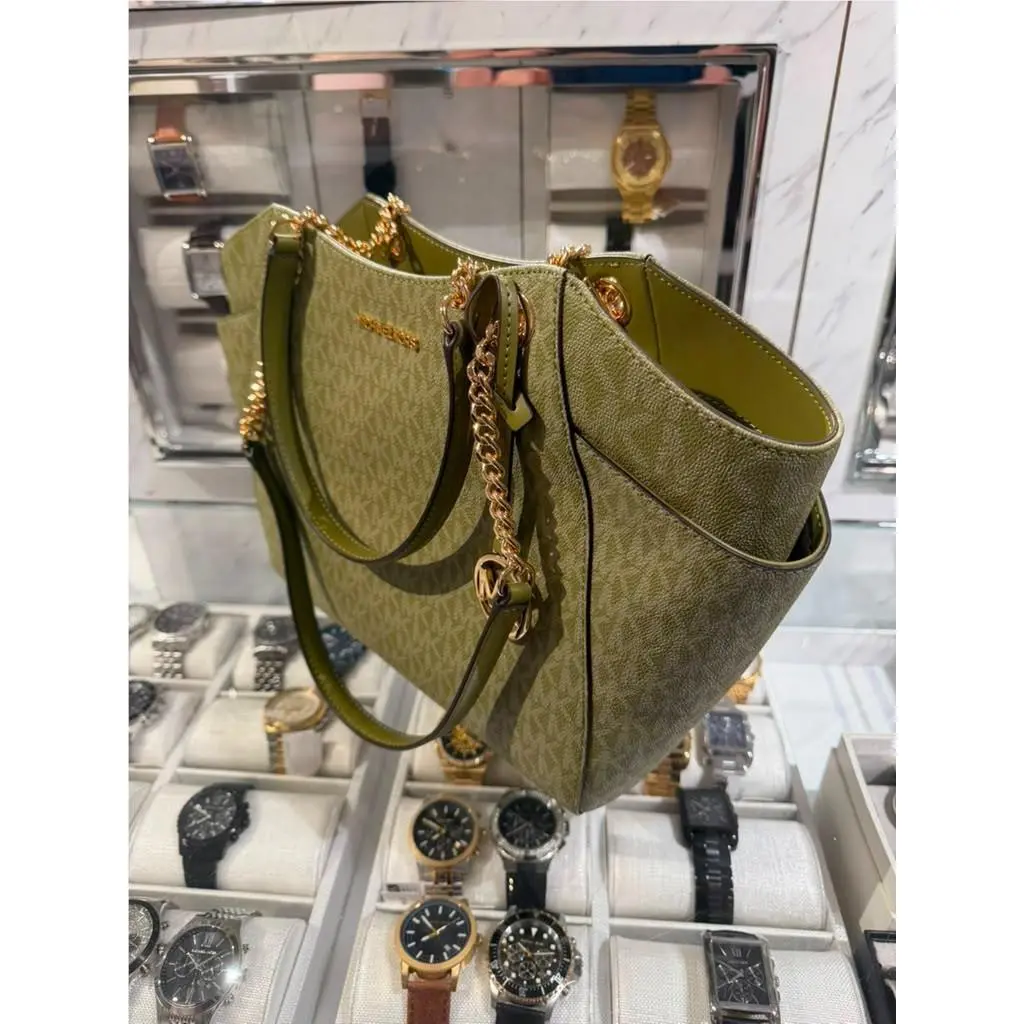 Michael Kors Women Large MK Signature Shoulder Tote Bag Handbag Purse Oregano