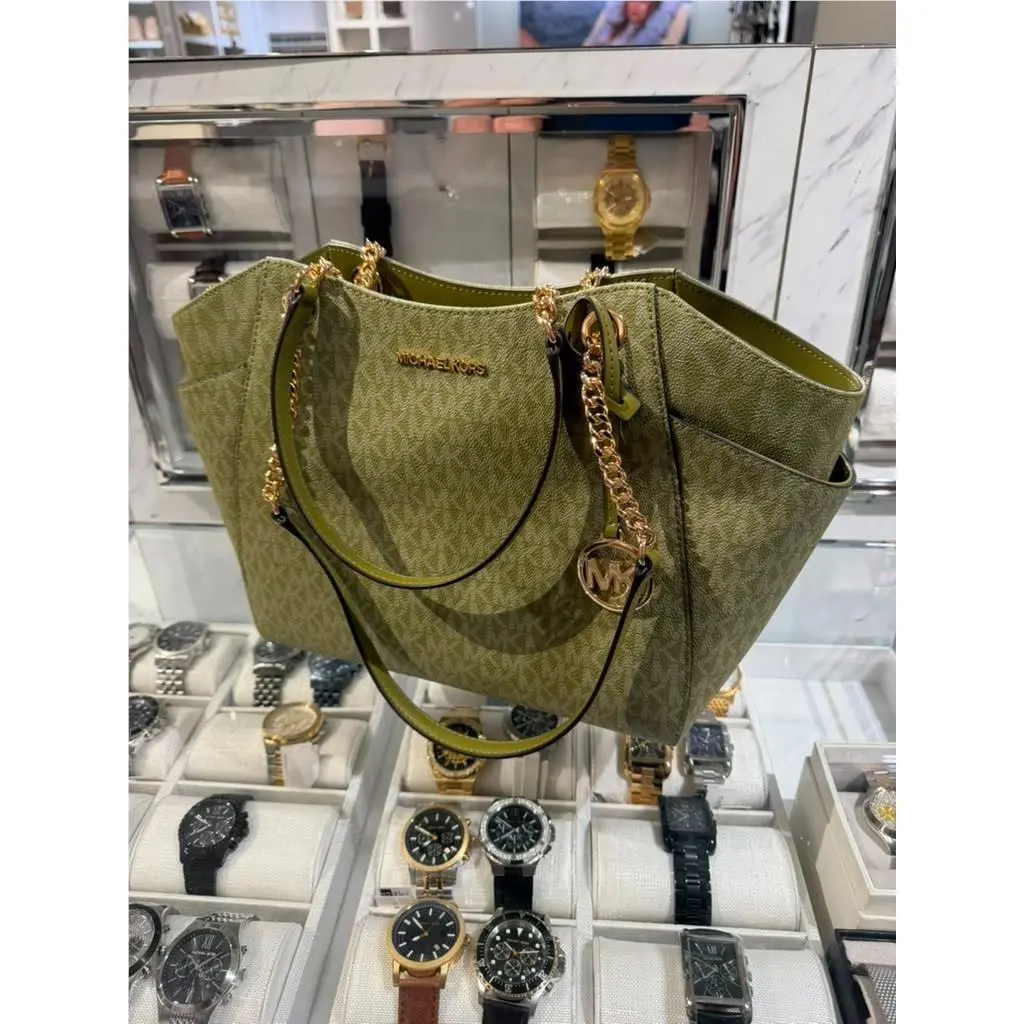 Large MK Logo Chain Shoulder Tote Bag Handbag Purse Oregano Women by Michael Kors