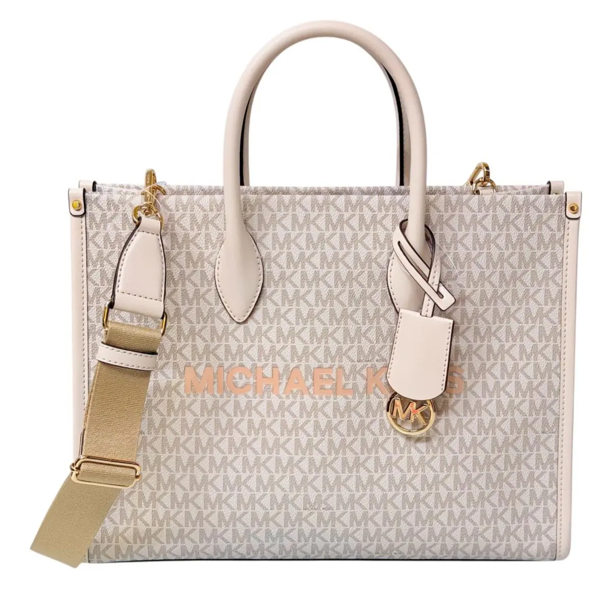 Michael Kors Mirella Medium Tote Signature Logo Bag MK Light Cream
