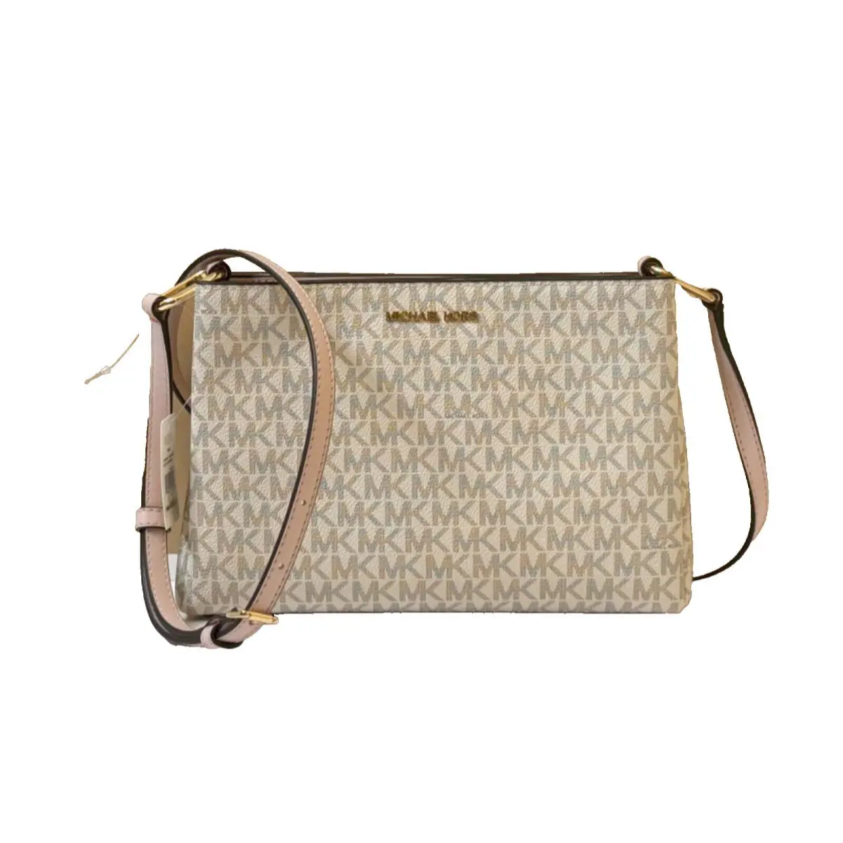 Michael Kors Trisha MD Triple Compartment Crossbody Bag MK Vanilla Pink