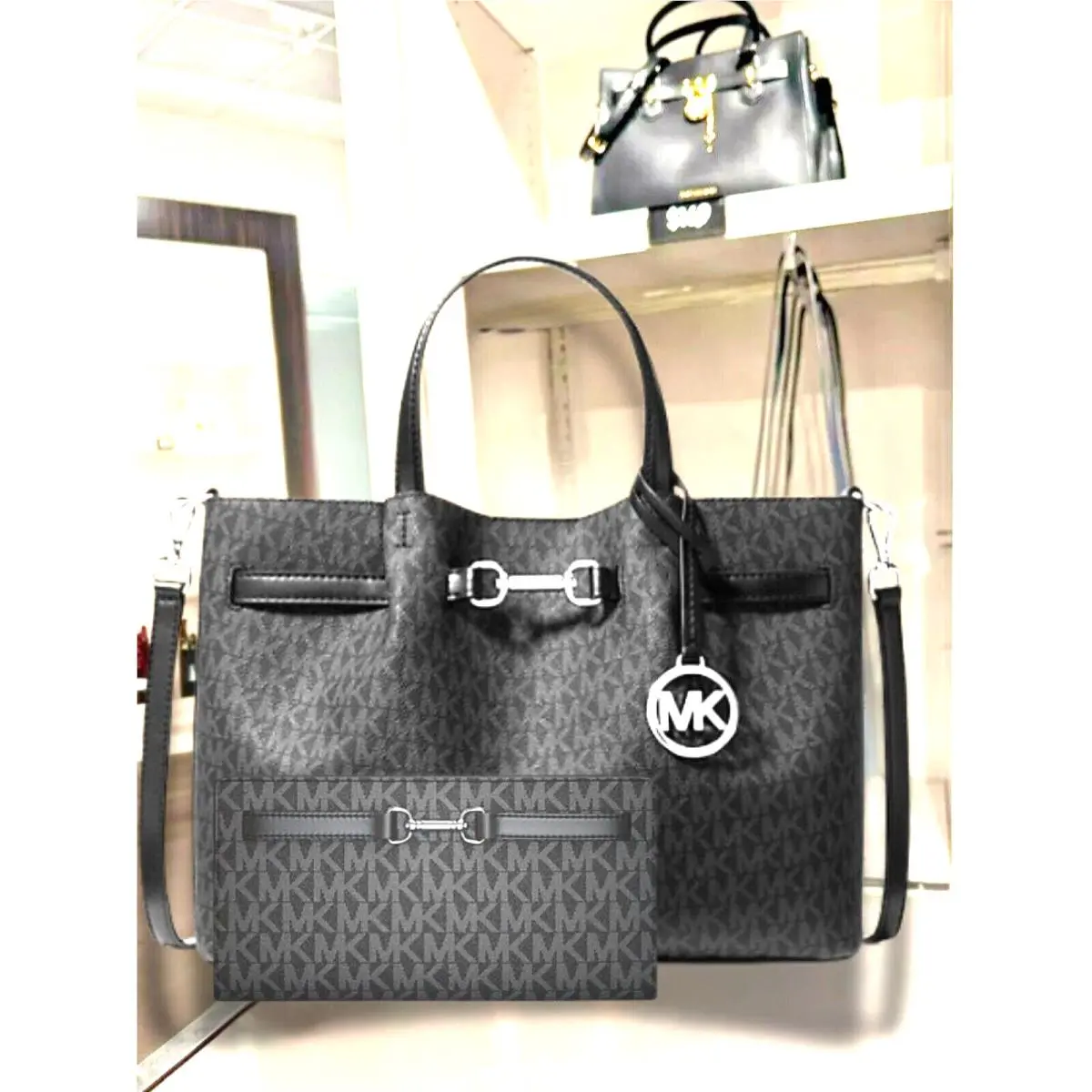 Michael Kors Carson Women Medium Signature Logo Crossbody Satchel Bag Black