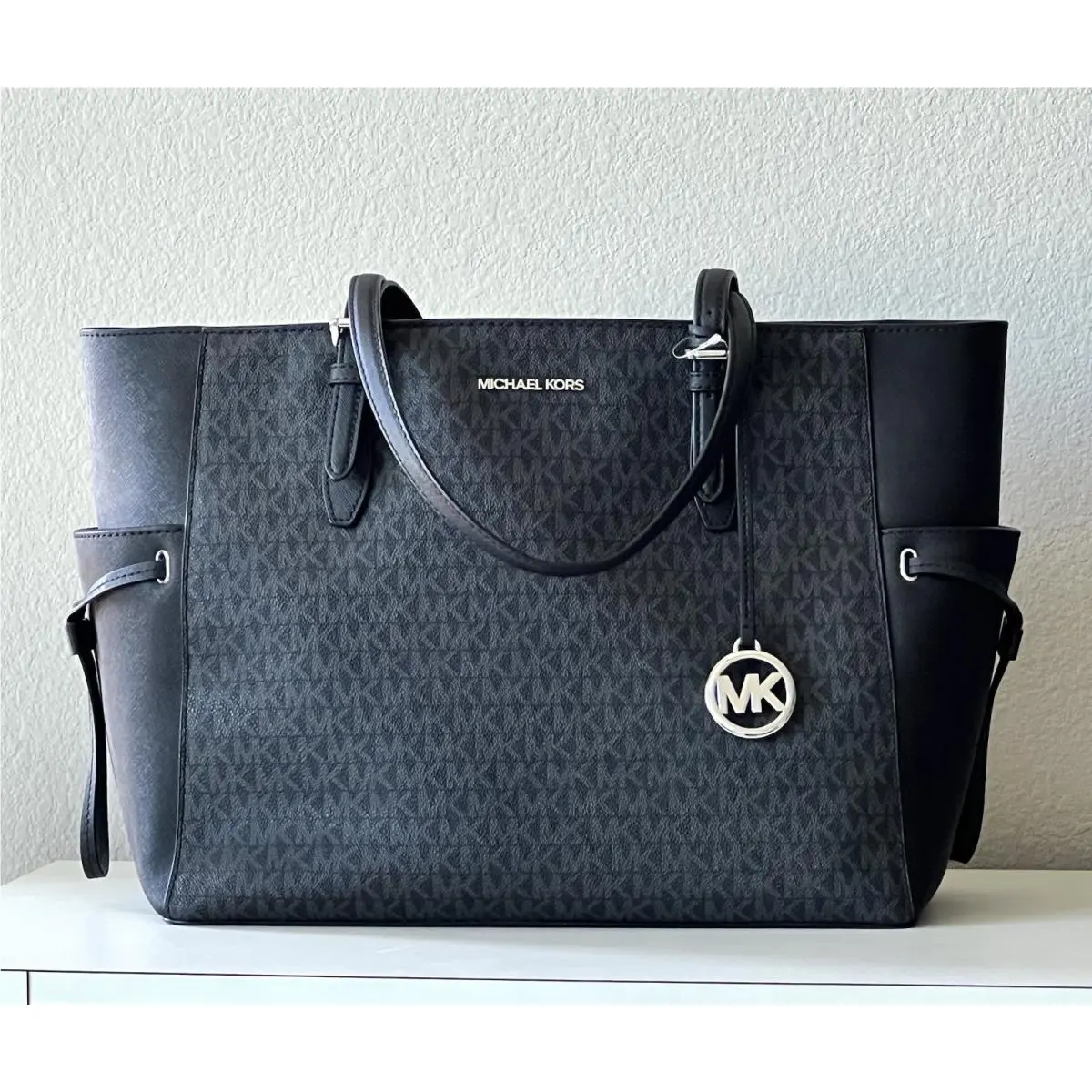 Michael Kors Gilly Large Drawstring Travel Tote Shoulder Bag MK Black