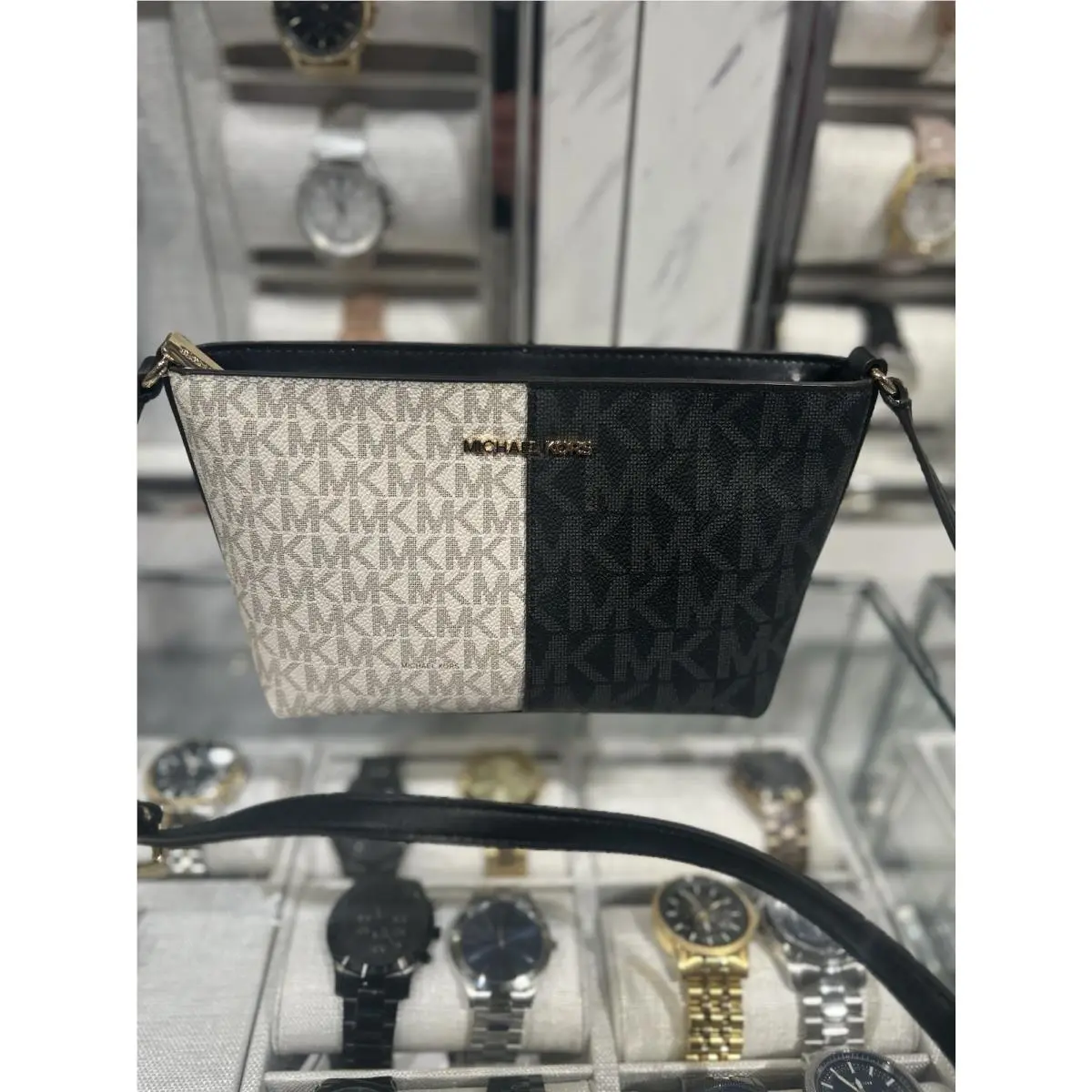Michael Kors Jet Set Travel SM Shoulder Crossbody Bag MK Colorblock Black Multi