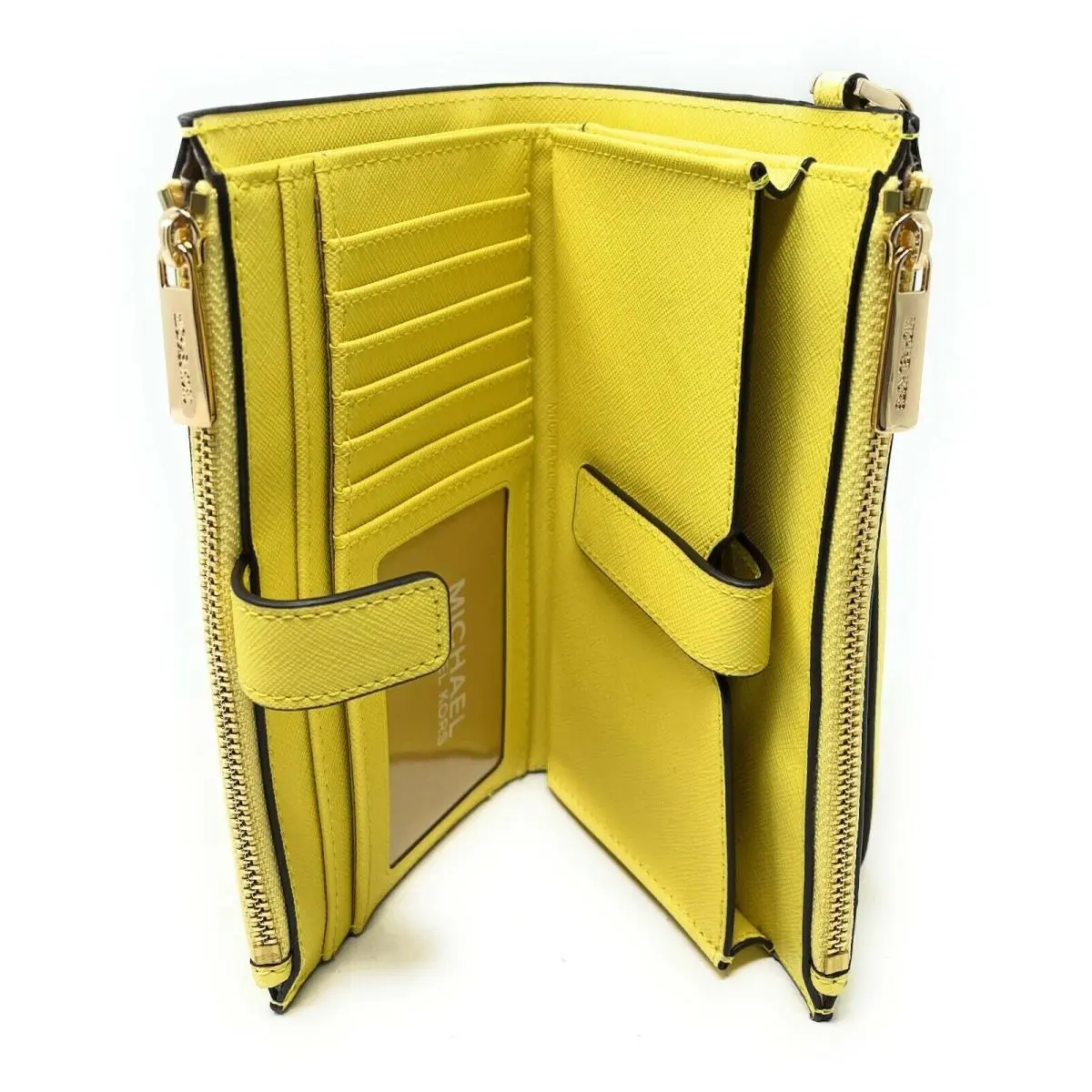 Michael Kors Double Zip Wristlet Sunshine Leather Yellow Retail F