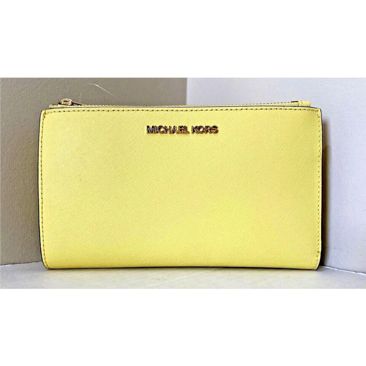 Michael Kors Jet Set Travel Double Zip Wallet Saffiano Leather Sunshine