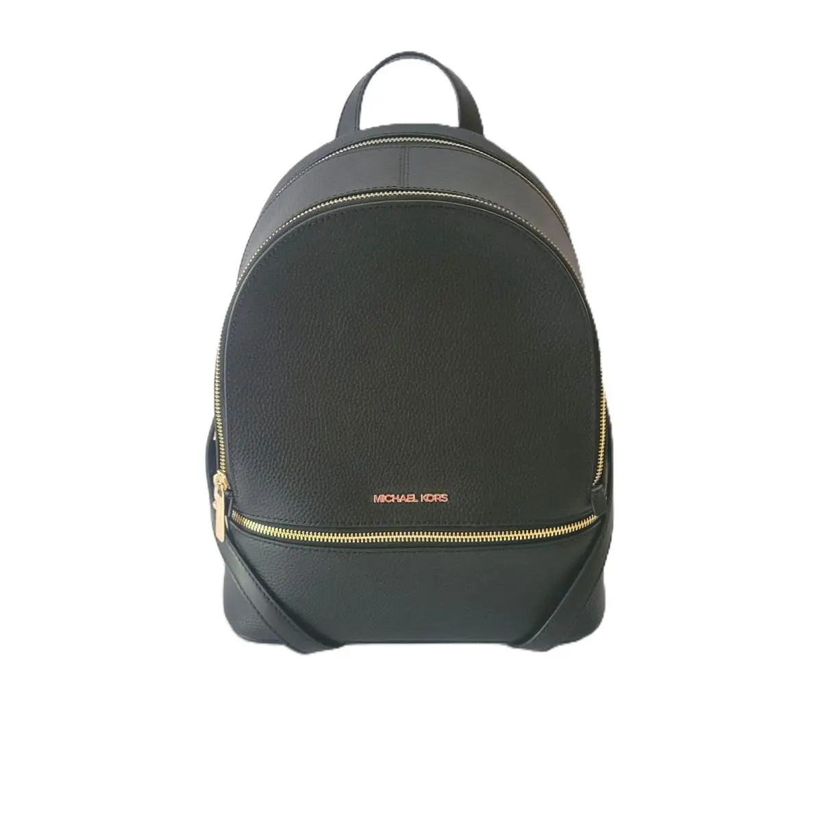 Michael Kors Rhea Medium Zip Backpack Black Pebbled Leather School Bag