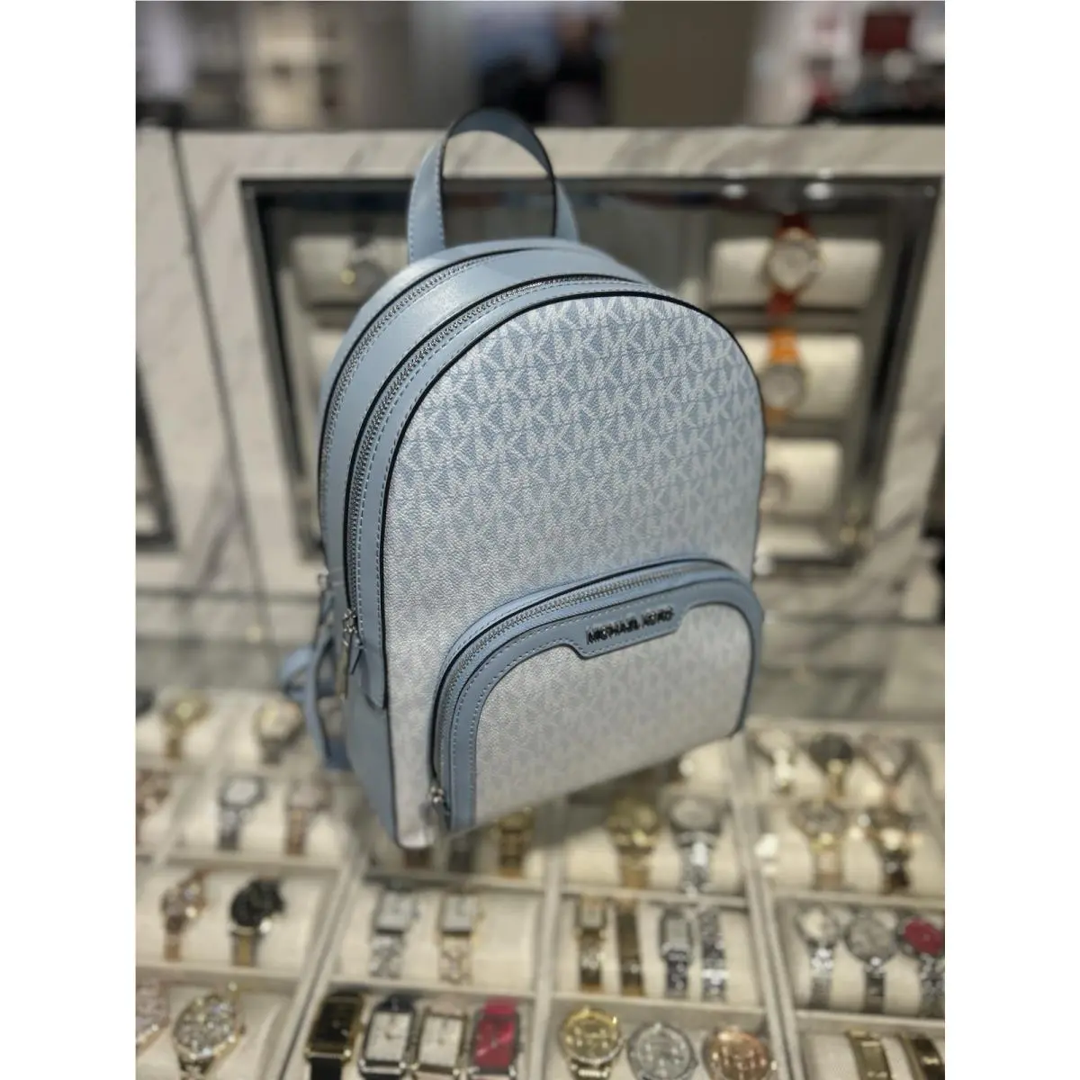 Jaycee Medium School Travel Backpack MK Signature Blue Handbag Lady by Michael Kors
