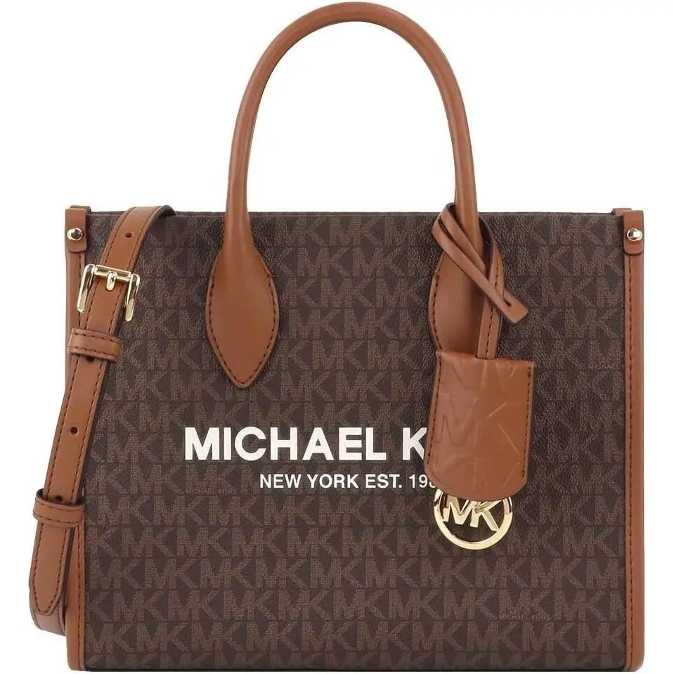 Mirella Small Shopper Tote Crossbody MK Signature Logo Bag Brown by Michael Kors