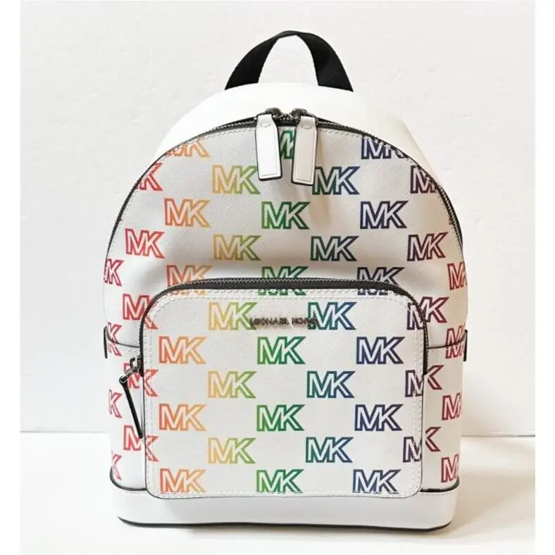 Michael Kors Cooper Rainbow Commuter Sling Bag Backpack Crossbody MK Optic White