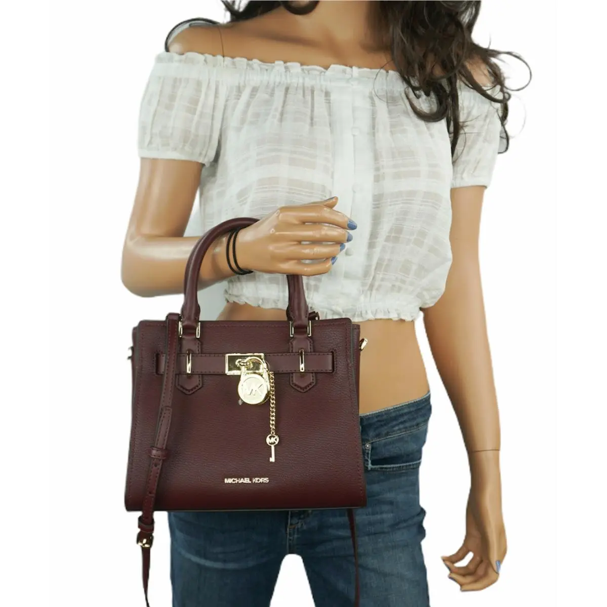 Michael Kors Hamilton Small Satchel Shoulder Crossbody Bag Merlot
