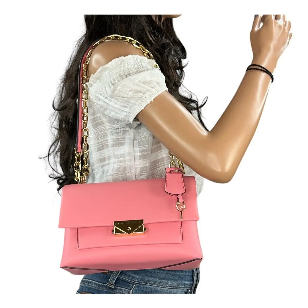 Michael Kors Cece Medium Flap Pocket Shoulder Crossbody Bag Tea Rose