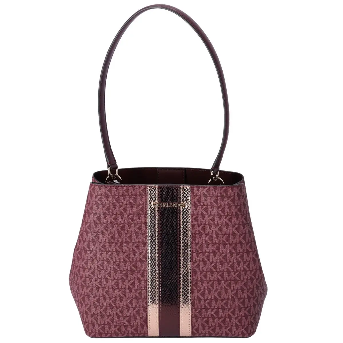 Michael Kors Pratt Medium MK Logo Bucket Shoulder Bag Oxblood Multi Metallic - Handle/Strap: Oxblood, Hardware: Gold, Exterior: Oxblood