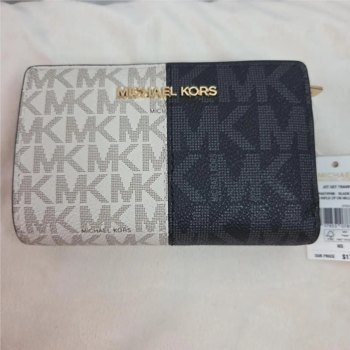 Michael Kors Jet Set Travel Medium Bifold Coin Zipper Wallet MK Brown Multi