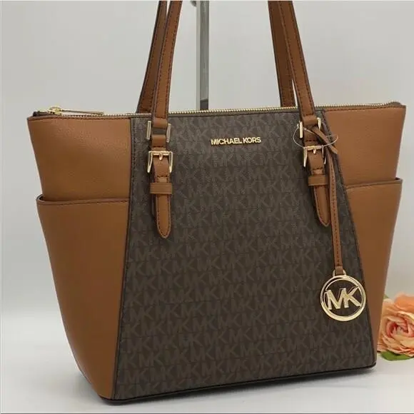 Michael Kors Charlotte Large Top Zip Tote Bag Brown