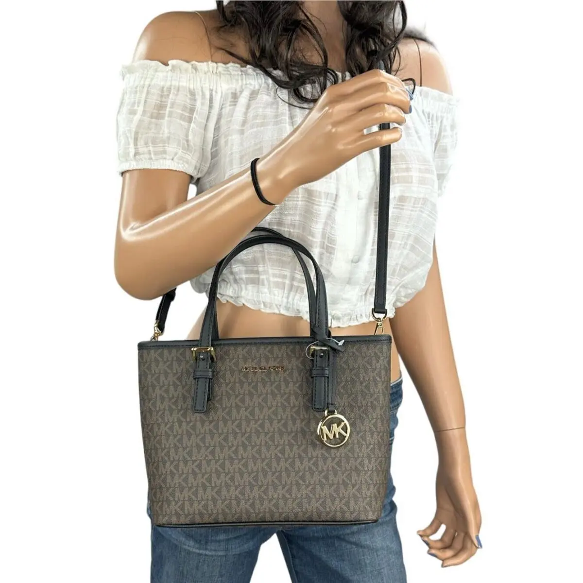 Jet Set Travel XS Tote Shoulder Crossbody Bag MK Brown Black by Michael Kors