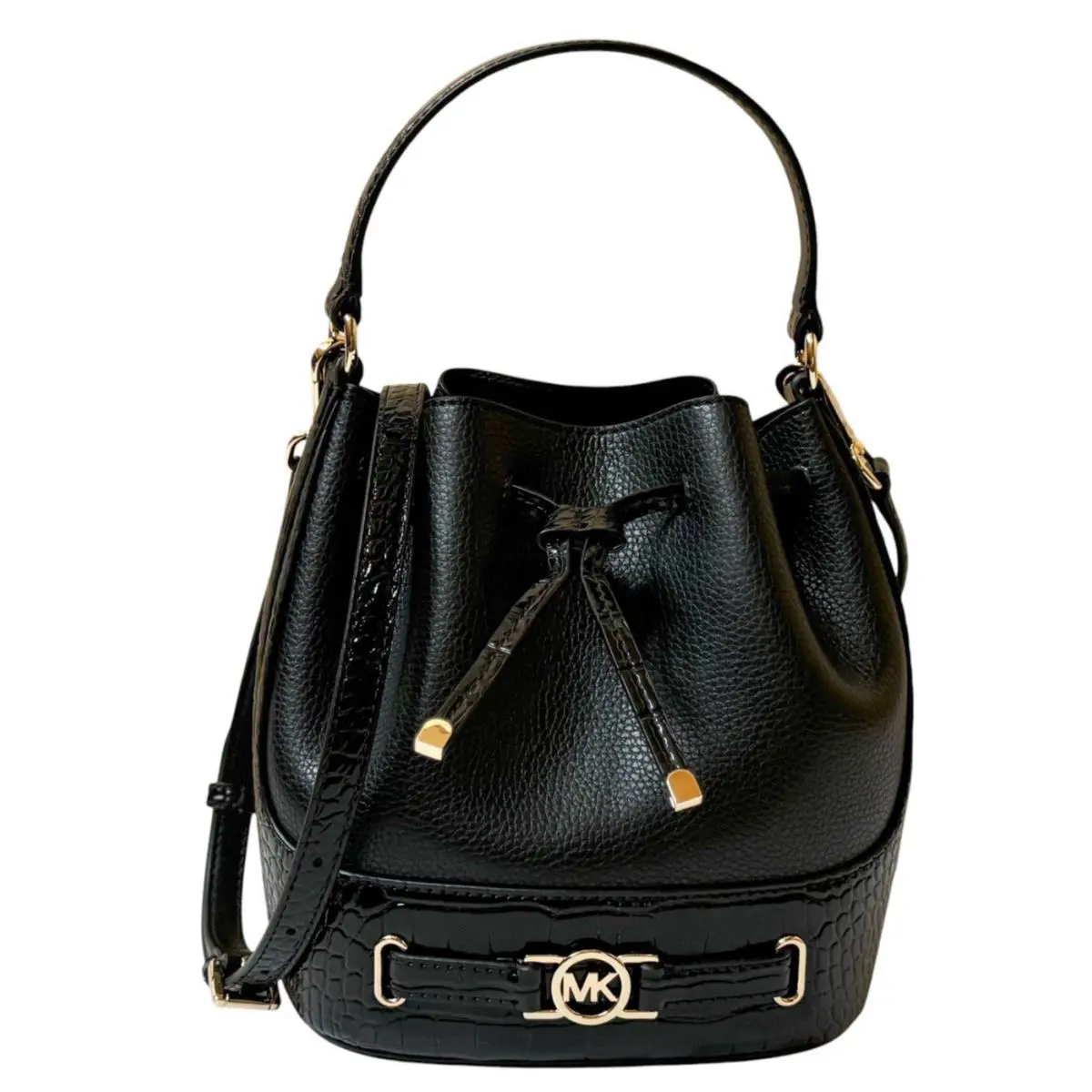 Michael Kors Reed MD Top Handle Bucket Crossbody Bag Exotic Black
