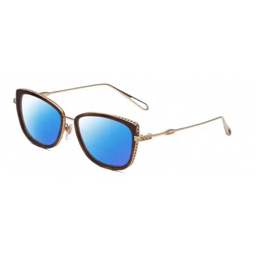 VCH256M Cateye Polarized Bifocal Sunglasses in Brown Tortoise/gold 53 mm Blue Mirror by Chopard