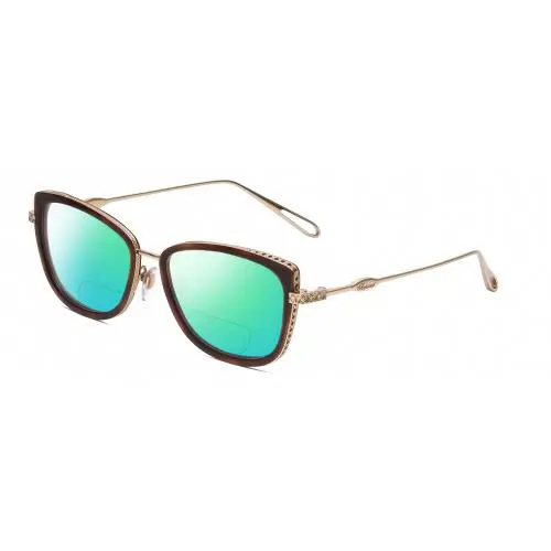 VCH256M Cateye Polarized Bifocal Sunglasses in Brown Tortoise/gold 53 mm Green Mirror by Chopard