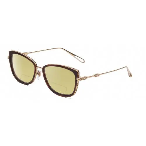 VCH256M Cateye Polarized Bifocal Sunglasses in Brown Tortoise/gold 53 mm Yellow by Chopard