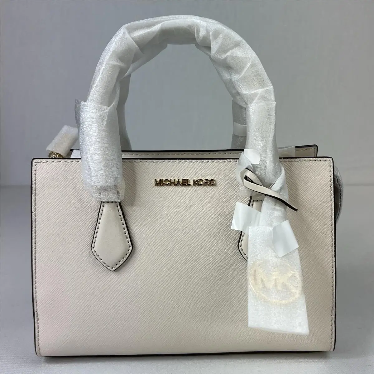 Michael Kors Small Crossbody Bag Messenger Satchel Handbag Purse Light Cream