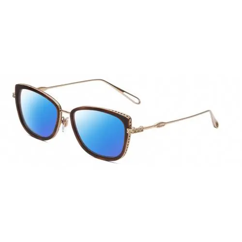 VCH256M Women`s Cateye Polarized Sunglasses in Brown Tortoise/gold 53 mm Blue Mirror Polar by Chopard