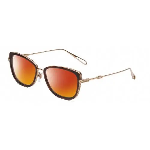 VCH256M Women`s Cateye Polarized Sunglasses in Brown Tortoise/gold 53 mm Red Mirror Polar by Chopard