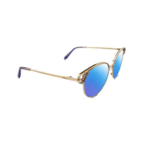VCHC51S Cat Eye Polarized Sunglasses 23KT Gold Plated Purple 54 mm 4 Opt Blue Mirror Polar by Chopard