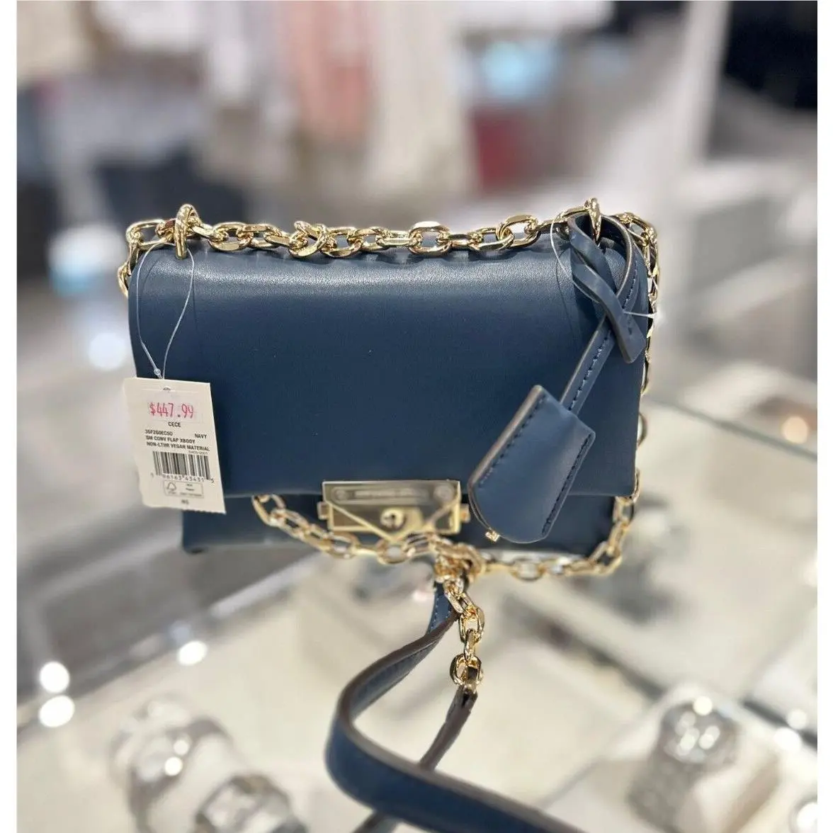 Michael Kors Cece Small Leather Flap Pocket Shoulder Crossbody Bag in Navy