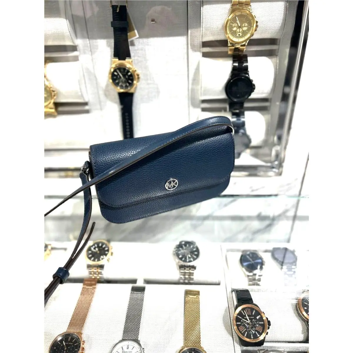 Michael Kors Small Leather Handbag Shoulder Crossbody Bag - Navy Purse Satchel