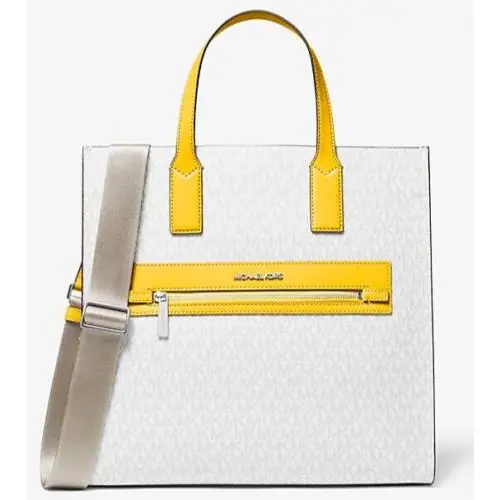 Michael Kors Kenly Large NS Signature Tote Bag White Yellow 35T0SY9T7B Purse