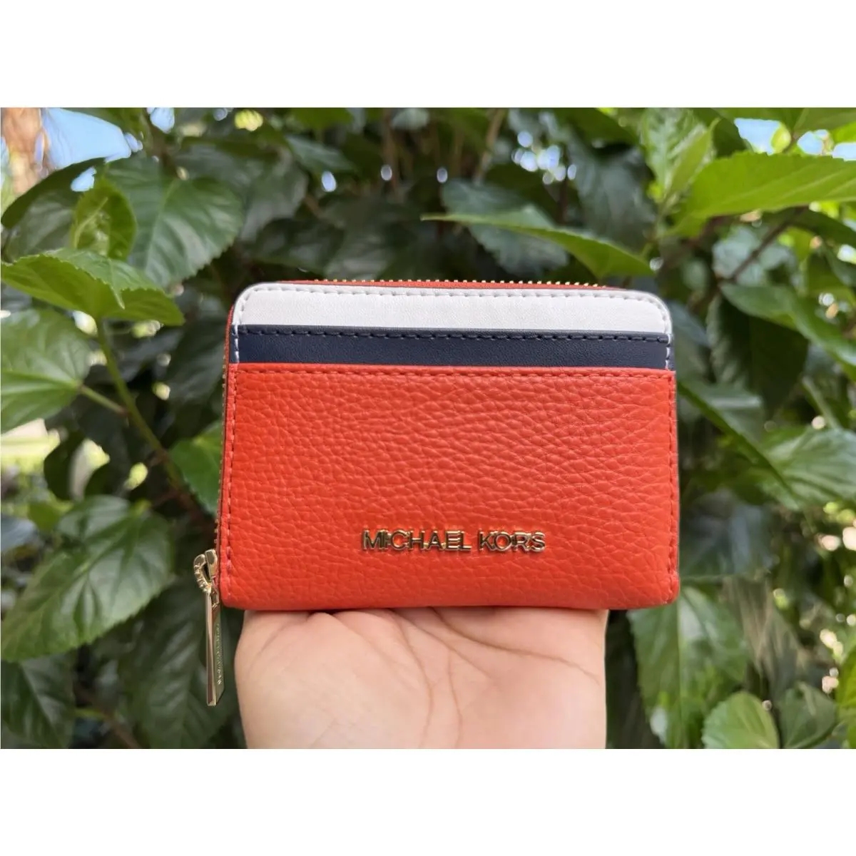 Michael Kors Jet Set Travel Zip Around Card Case Wallet Red Clay Multi