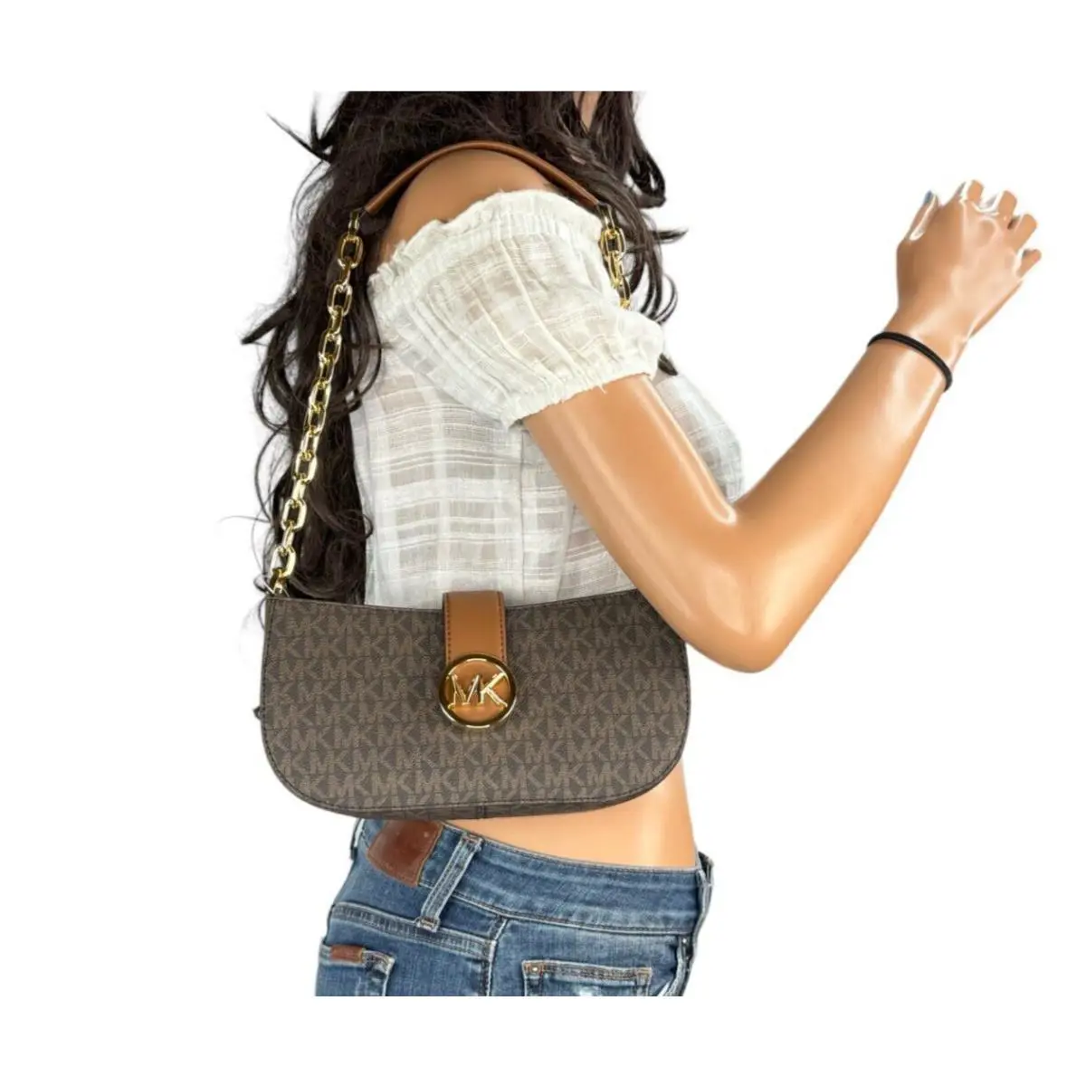Michael Kors Lyra Small Pouchette Shoulder Bag MK Light Denim