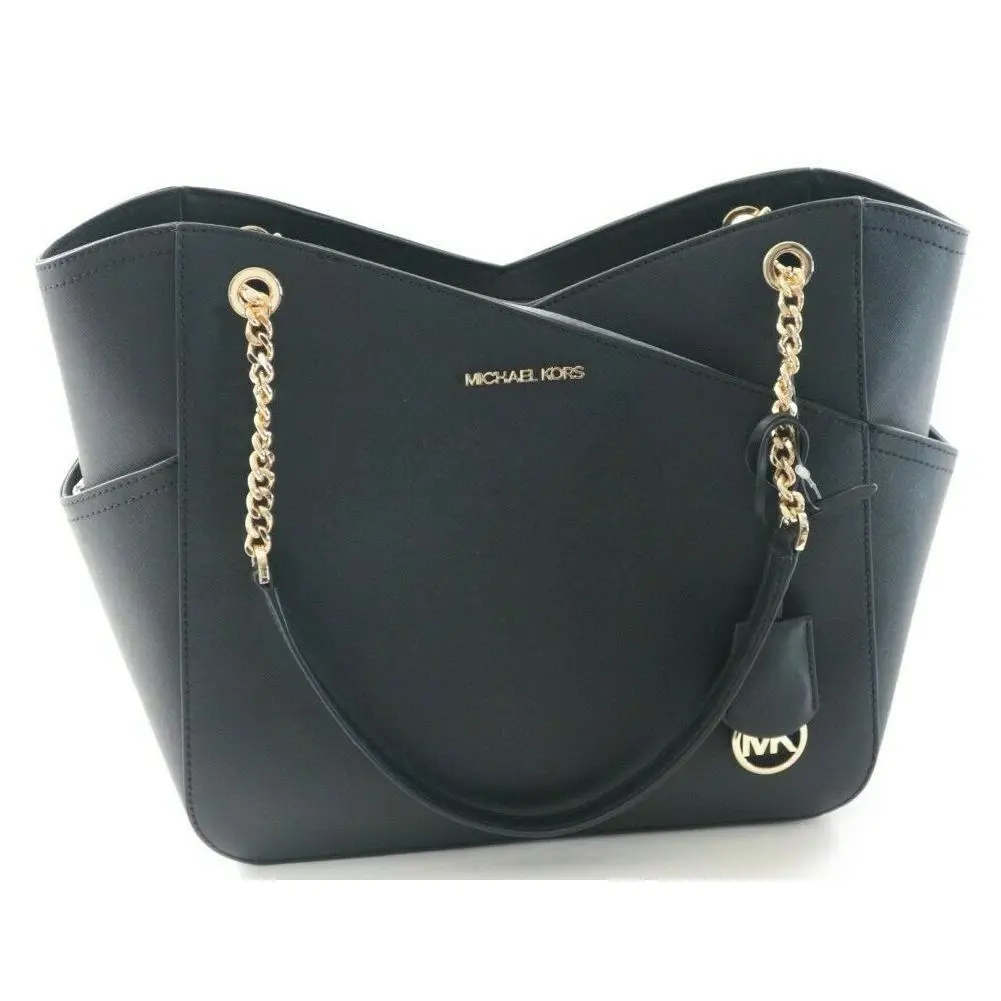 Michael Kors Jet Set Travel Large X Chain Shoulder Tote Leather Black NWT$558.00