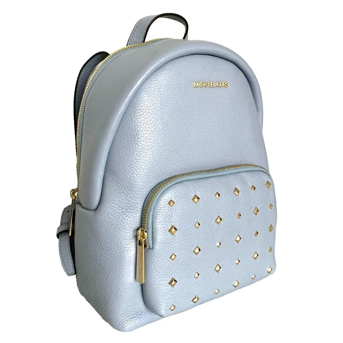 Michael Kors Erin Medium Backpack Pebble Leather Pale Blue with Studs
