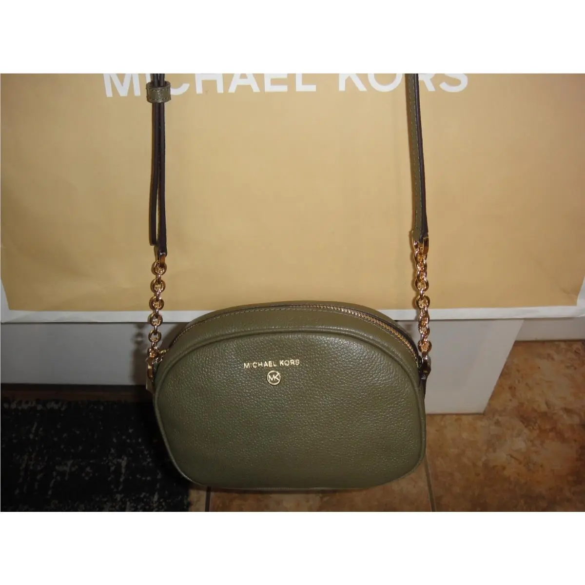 Michael Kors Jet Set Charm Pebbled Leather Olive Crossbody Bag