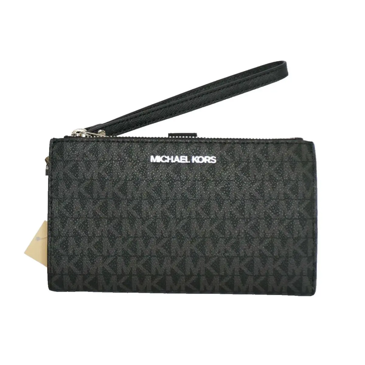 Michael Kors Jet Set Travel Large Double Zip Pvc Leather Phone Wristlet MK Black
