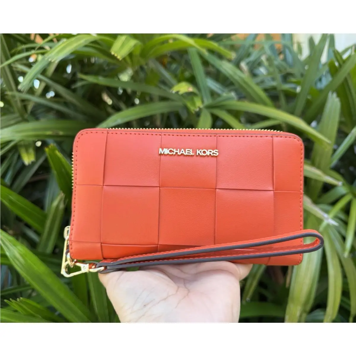 Michael Kors Jet Set Travel Multifunction Large Phone Wallet Woven Red Clay
