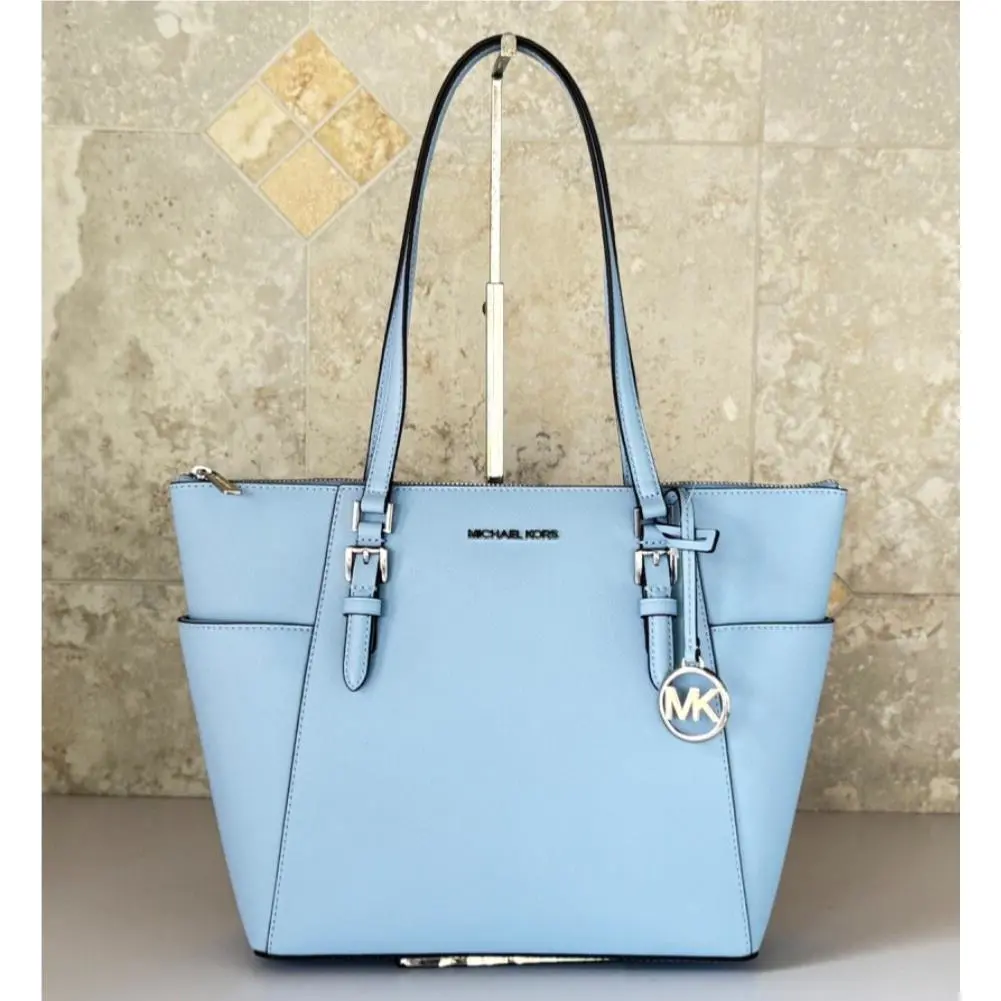 Michael Kors Charlotte Large Top Zip Tote Shoulder Bag Light Sky