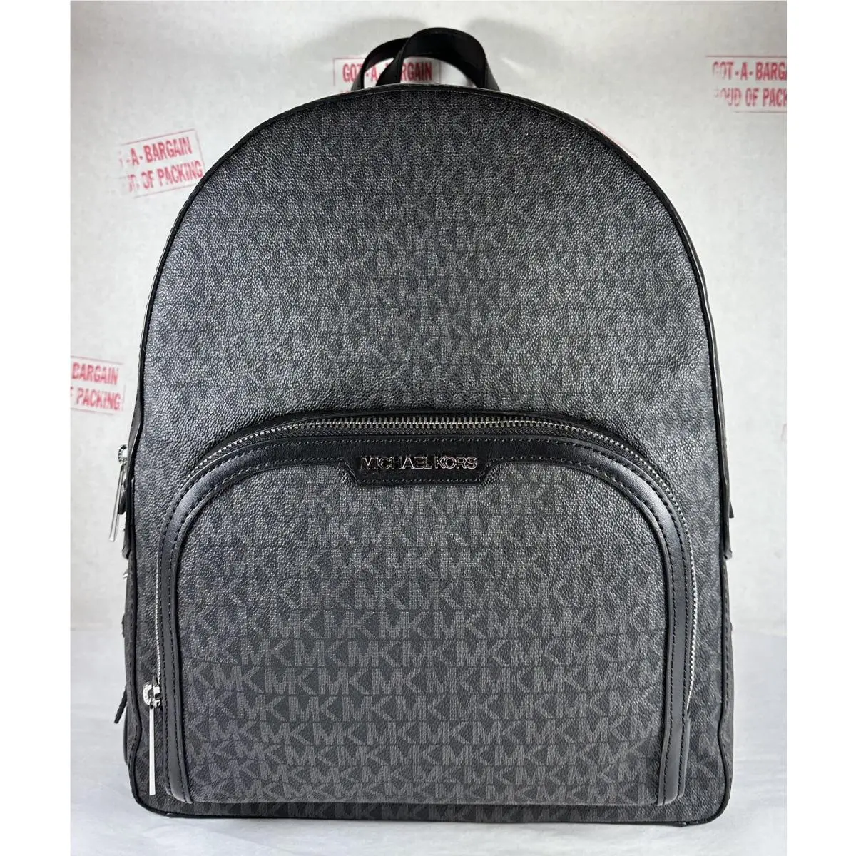 Michael Kors Jaycee Large Zip Pocket MK Signature Black Backpack School Bag