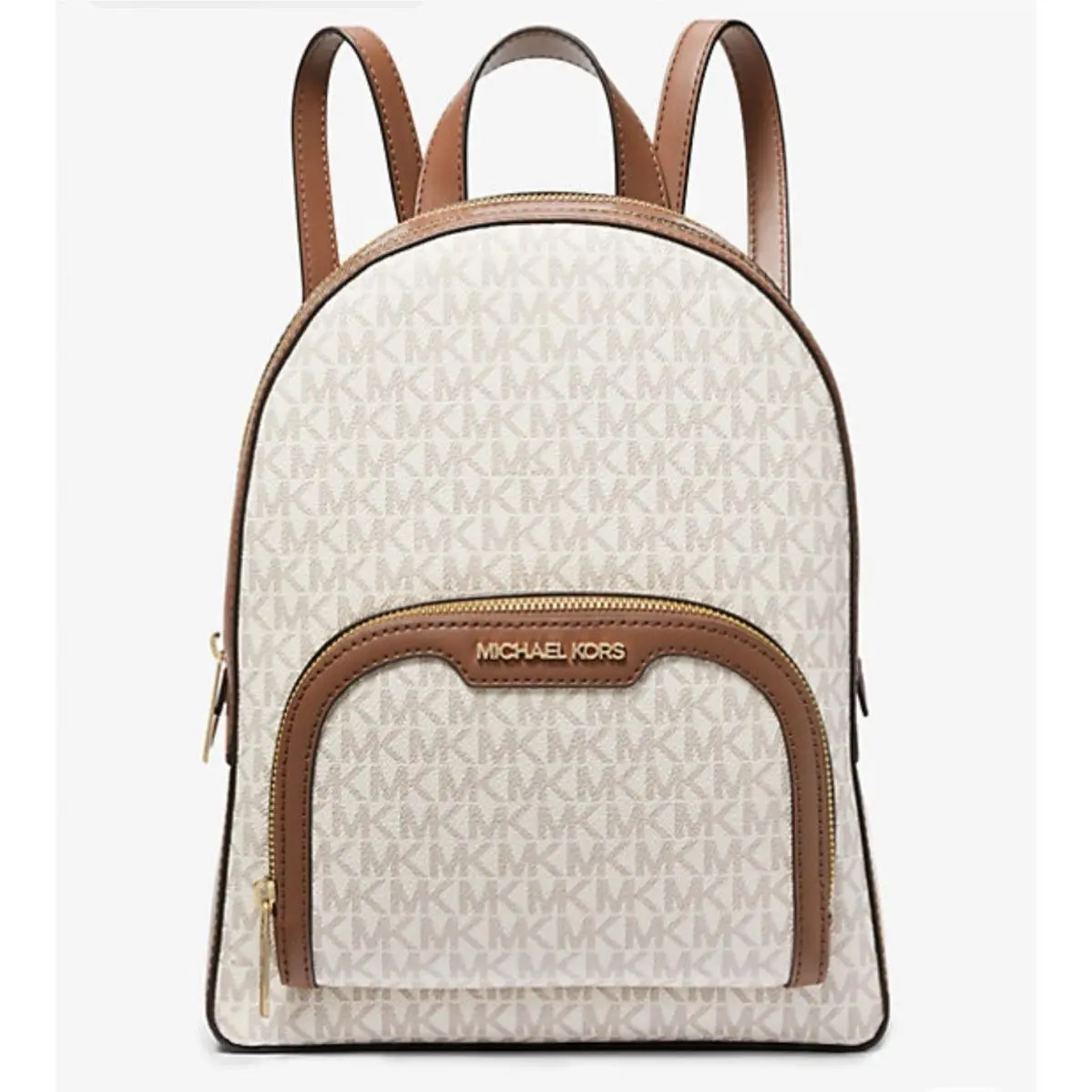 Michael Kors Jaycee Medium Backpack Women Bag Zip Pocket MK Signature Vanilla